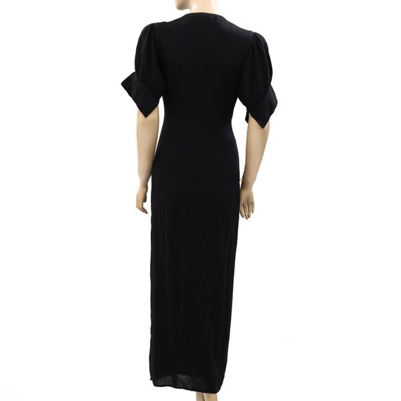 Free People Free-est Vintage Summer Midi Dress Buttondown Black Ruched - Picture 7 of 8